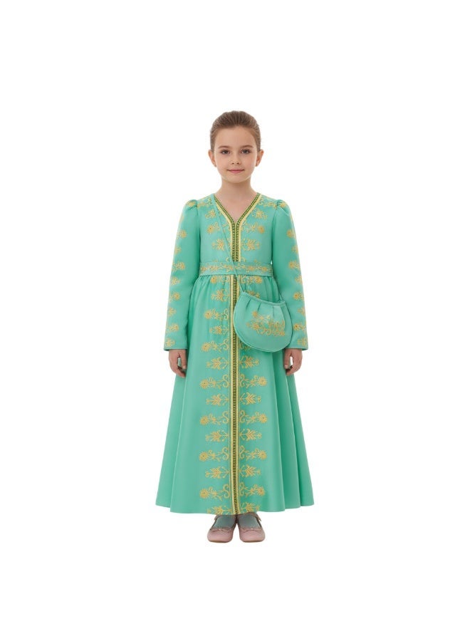 D'Daniela Liya Embroidered Tiffany Jalabiya Abaya with Tie-Up Belt and  Sleeves -for Girl - Image 1